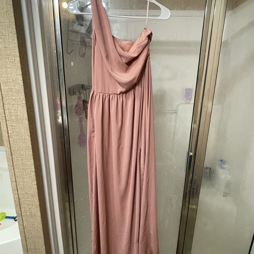 Blush pink one shoulder occasion dress